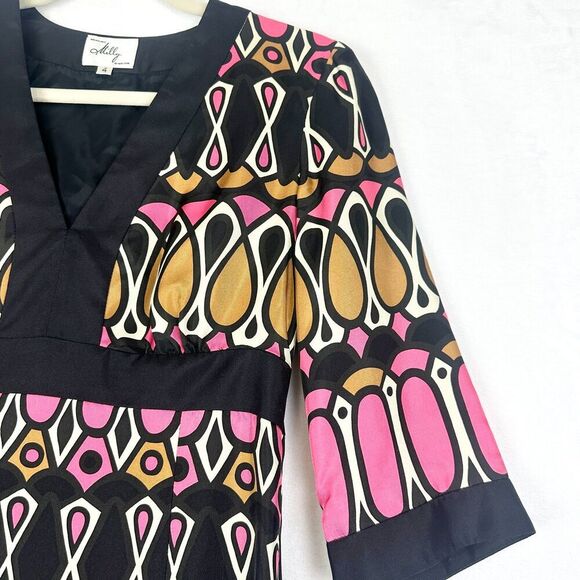 Milly New York Vintage Silk Mod Retro Shift Dress Size 4 Art Geometric - Picture 3 of 7